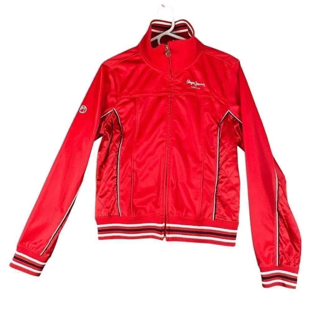 Pepe Jeans London Sz XL Junior Unisex Reversible Track Jacket Red White Logo